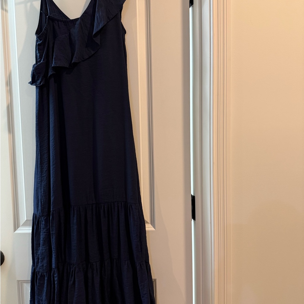 THML One Shoulder Navy Dress with Ruffle - Picture 2 of 3